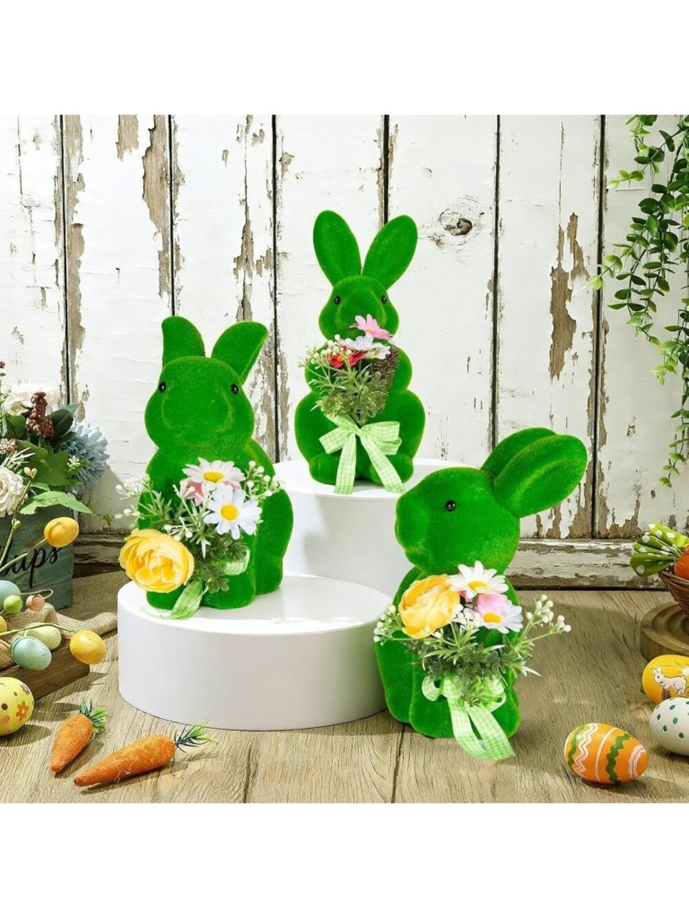 BrilliantJo Spring Decoration Figurines Decor Gift for Women Cute Moss Bunny Lar